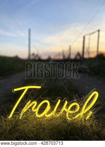 Yellow Neon Sign Travel. Trendy Style. Neon Sign. Custom Neon. Travel Vibe.