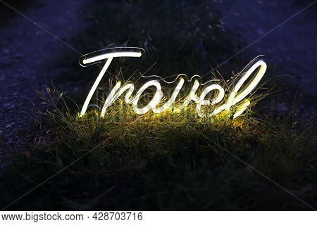 Yellow Neon Sign Travel. Trendy Style. Neon Sign. Custom Neon. Travel Vibe.