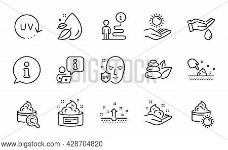 Beauty Icons Set. Included Icon As Sun Protection, Uv Protection, Skin Care Signs. Collagen Skin, Wa