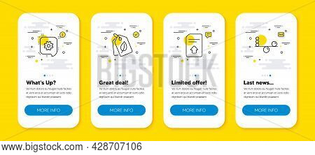 Vector Set Of Cogwheel, Bio Tags And Upload File Line Icons Set. Ui Phone App Screens With Line Icon