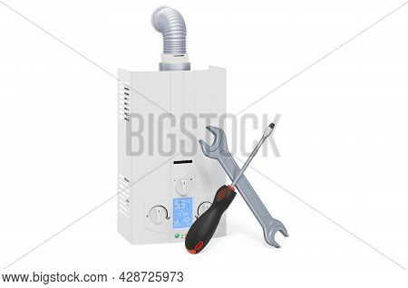 Repair And Service Of Gas Water Heater Concept. 3d Rendering Isolated On White Background