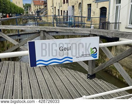 Valkenburg Aan De Geul, The Netherland - July 26, 2021: Geul River Sign Mounted On A Bridge Railing.