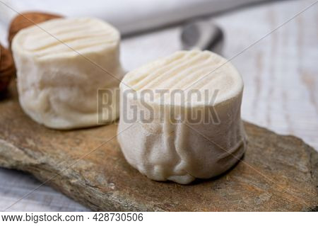 Cheese Collection, Soft Goat French Cheese With Mold Crottin De Chavignol Produced In Loire Valley