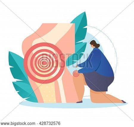 Joint Pain Concept. Woman Complains Of Pain In Knee Joint. Discomfort While Walking. Treatment Of Ar