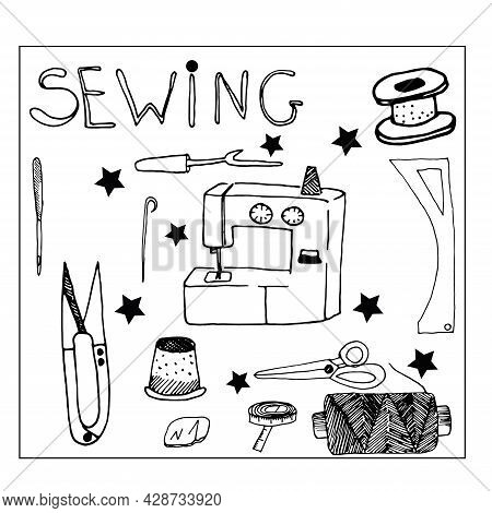A Set Of Doodles On The Sewing Theme