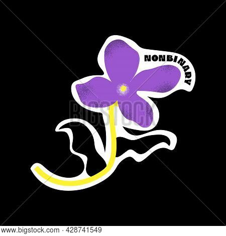 Lgbtqia Sticker. Violet Flower With Nonbinary Title. Vector Illustration
