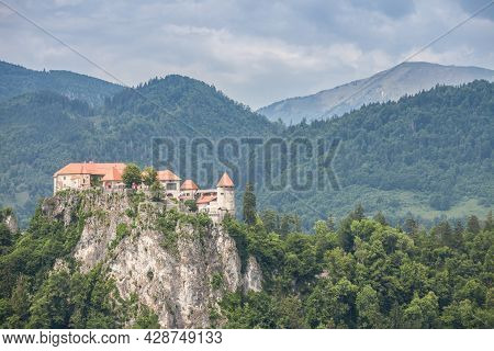 Selective Blur On The Bled Castle, Also Called Blejski Hrad, During Summer, Surrounded By The Trees 