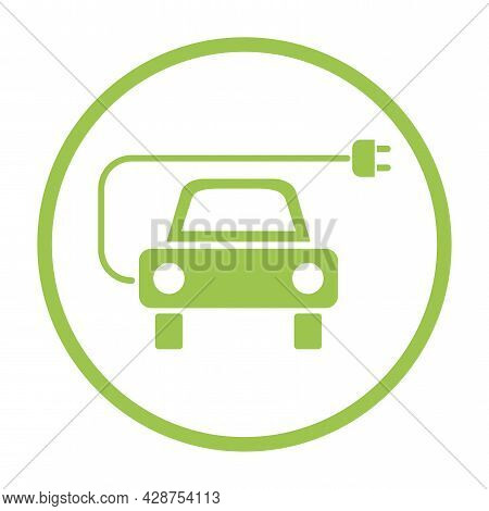 Flat Illustration With Green Car. Nature Background Vector. Alternative Energy. Vector Illustration.
