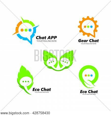 Speech Bubble Leaf,gear,compass  Concept  Logo Icon Vector Template