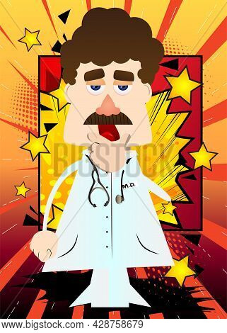 Funny Cartoon Doctor Thinking. Vector Illustration. Uncertain Health Care Worker.