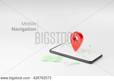 Mobile Navigation, Gps Satellite Navigation, Travel, Tourism And Location Route Planning Concept. Sm