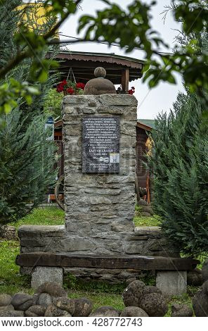 Criseni, Harghita, Romania-june 20: Memorial Plaque In The Courtyard Of The Straw Hat Museum On June
