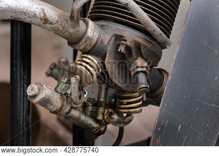 Detail Of Spring And Valve Arrangement On Vitage Light Aircraft Engine.
