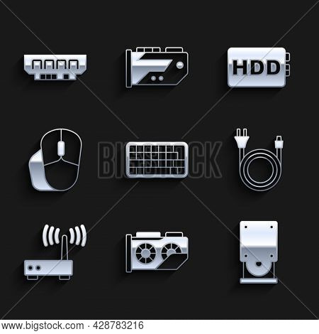 Set Keyboard, Video Graphic Card, Optical Disc Drive, Electric Plug, Router And Wi-fi Signal, Comput