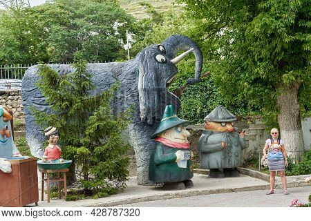 Figures Of Various Cartoon Characters In The Bakhchisarai Miniature Park, Crimea