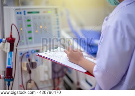 Nurses Are Checking The Function Of The Hemodialysis Machine Before Use In Patients With Chronic Ren