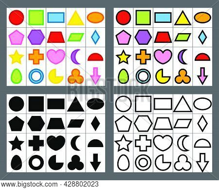Basic Shape Collection. Geometric Flat Simple Symbols Template. Vector Big Set Isolated On White Bac