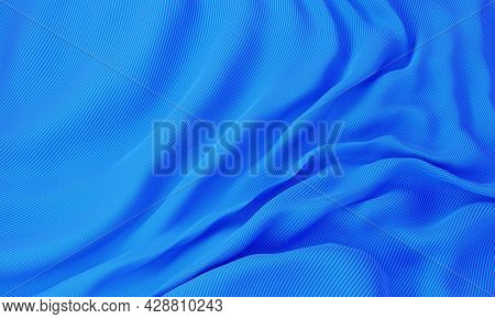 Blue Silk Wavy Fabric Background. Abstract And Decorate Wallpaper Concept. 3d Illustration Rendering