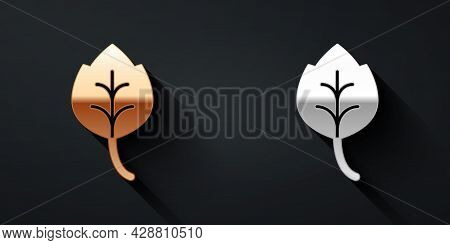 Gold And Silver Leaf Icon Isolated Gold And Silver Background. Leaves Sign. Fresh Natural Product Sy