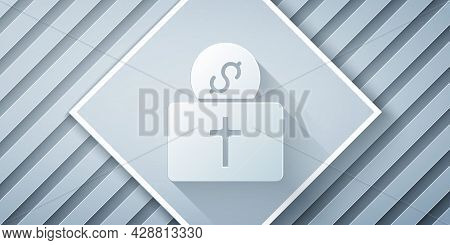Paper Cut Donation For Church Icon Isolated On Grey Background. Paper Art Style. Vector