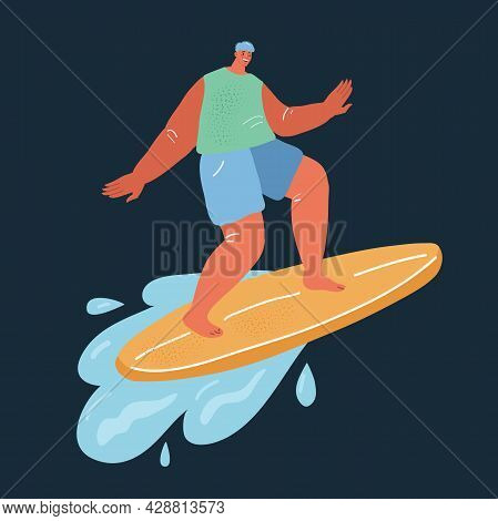 Vector Illustration Of Serfer Man With Serf Over Dark Backround.