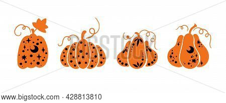 Halloween Celestial Pumpkin Isolated Clipart Set, Fall Magic Pumpkin Silhouette, Thanksgiving Decor,