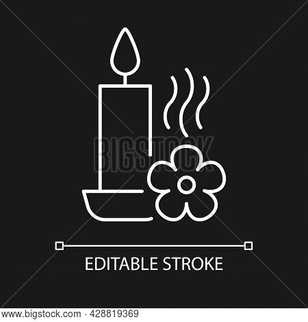Scented Candle White Linear Manual Label Icon For Dark Theme. Thin Line Customizable Illustration Fo