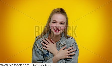 Sincere Teen Student Girl 20s Years Old Laughing Out Loud After Hearing Ridiculous Anecdote, Funny J