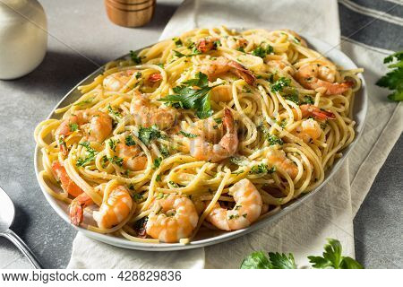 Homemade Cooked Shrimp Scampi With Pasta