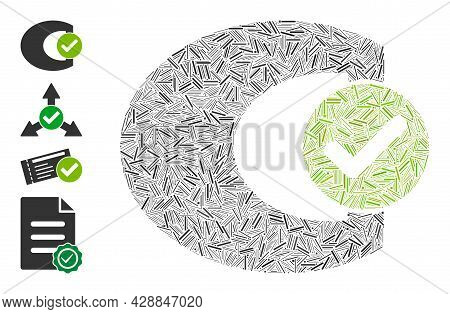 Hatch Mosaic Standard Check Icon Designed From Narrow Elements In Various Sizes And Color Hues. Irre