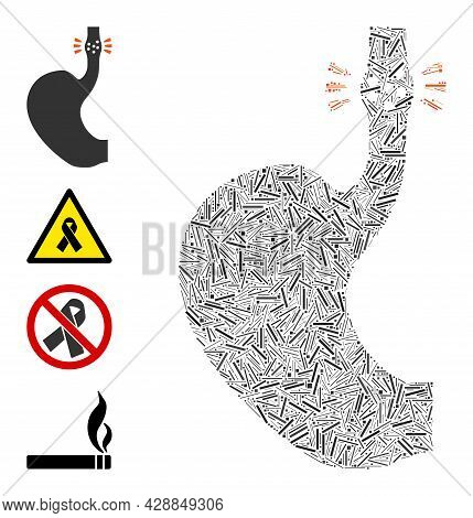 Line Mosaic Esophageal Cancer Icon Organized From Narrow Elements In Various Sizes And Color Hues. I