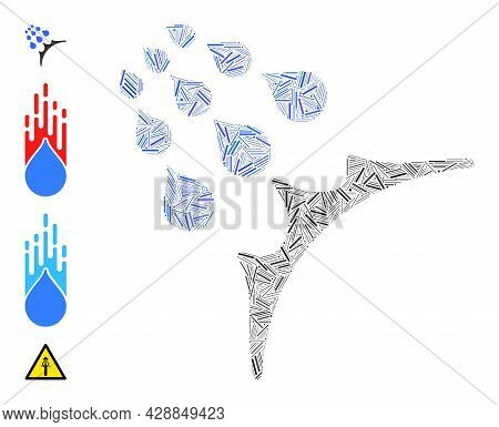 Linear Collage Water Proof Icon Designed From Narrow Items In Different Sizes And Color Hues. Linear