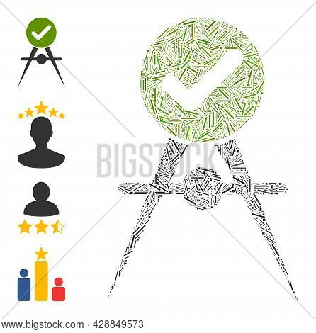 Line Collage Quality Control Icon Composed Of Thin Elements In Different Sizes And Color Hues. Line 