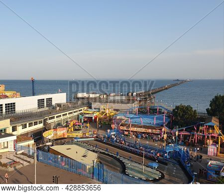 SOUTHEND , UK - 2nd August 2021:  Southend seafront and pier, in Essex, UK.