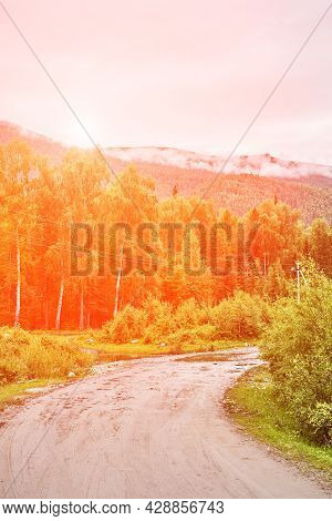 Vacation Roadtrip Landscape. Russian Altai Mountains. Multa Region. Holiday At Home. Staycation Conc
