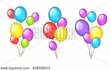Collection Of Color Balloons Blue, Purple, Yellow, Green Illustration Set Vecrtor Isolated Backgroun