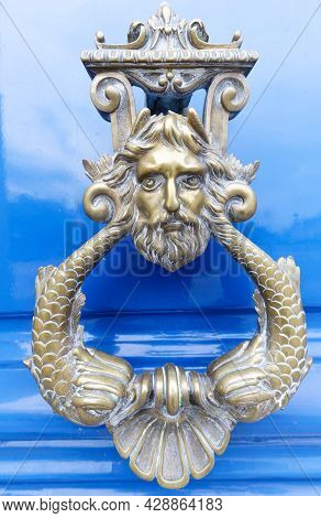 European Vintage Old Metal Wrought Iron Door Knocker. Design Detail. Paris.
