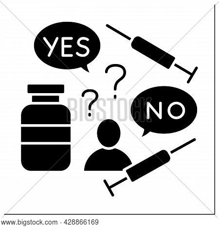 Doubt Glyph Icon. Doubts About Vaccination Against Covid19. Thinking About Vaccine True Influence.no