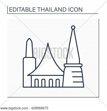 Bangkok Line Icon. Capital Of Thailand. Economy, Financial And Cultural Center. Traditional City Bui