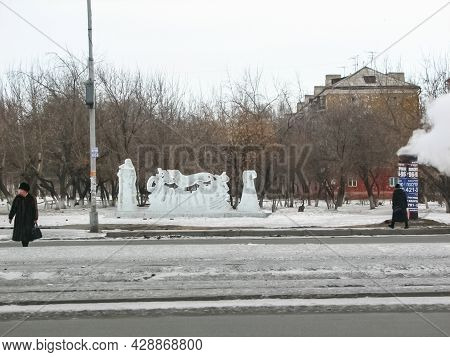 Krasnoyarsk, Russia - February 10, 2019: Ice Sculpture In The Park.
