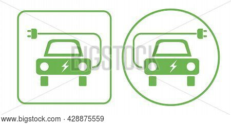 Flat Illustration With Green Car. Nature Background Vector. Alternative Energy. Vector Illustration.