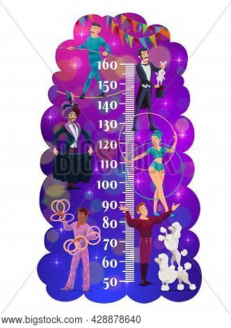 Kids Height Chart. Shapito Circus Performers. Child Growth Meter With Circus Magician, Animal Traine
