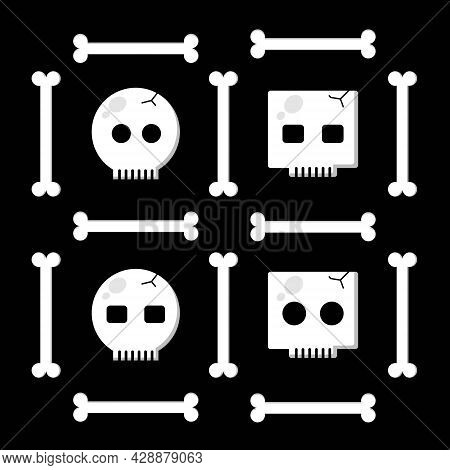 Cute Skull Set Collection. Vector Cartoon Illustration Design. Isolated On Black Background.