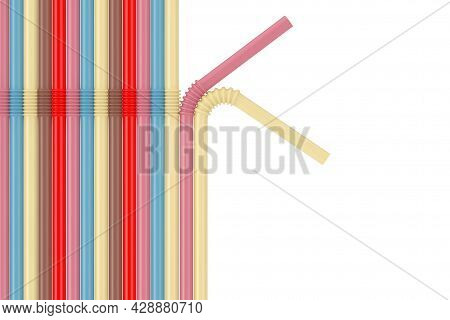 Set Of Colorful Drinking Straws In Pastel Tones On A White Background. 3d Rendering