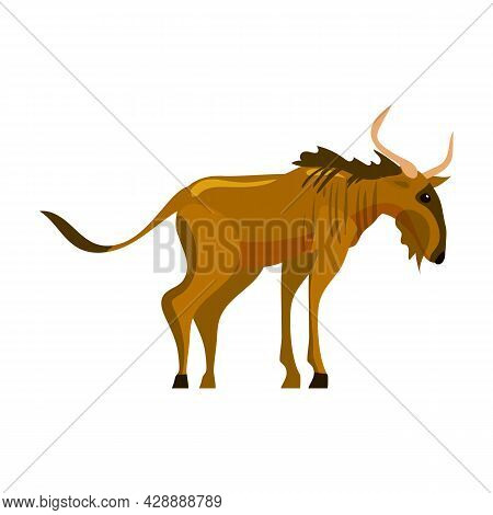 Gnu Wildebeest Animal African, Wildlife Creature. Vector Illustration Cartoon Style Isolated