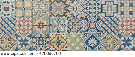 Classic Panorama Mosaic Ceramic Tile Pattern Azulejo Vintage Tiles Panoramic Background