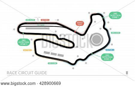 The Race Circuit Guide Is Isolated On A White Background. The Track Scheme Is Including Three Sector