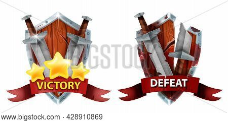 Game Badge Rank Icon, Vector Defeat Victory Ui Design Element, Winner Achievement Award, Level Medal