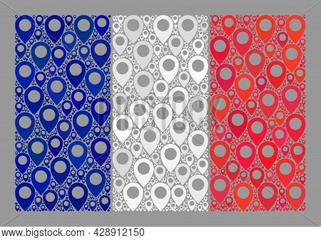Mosaic Navigation France Flag Created Of Map Marker Icons. Vector Mosaic Straight France Flag Design