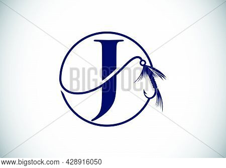 Initial J Monogram Letter Alphabet With Fishing Hook. Fishing Logo Concept Vector Illustration. Mode